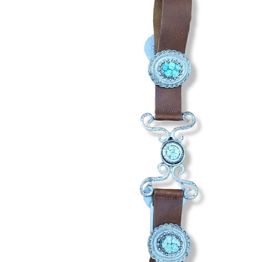 Leather Rock Vintage Western belt with Hammered Metal & Turquoise Stones Accents